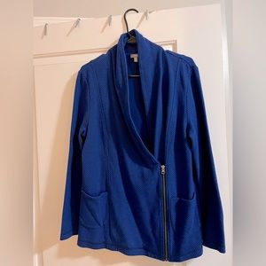 Shawl collar cardigan jacket with asymmetrical zip front